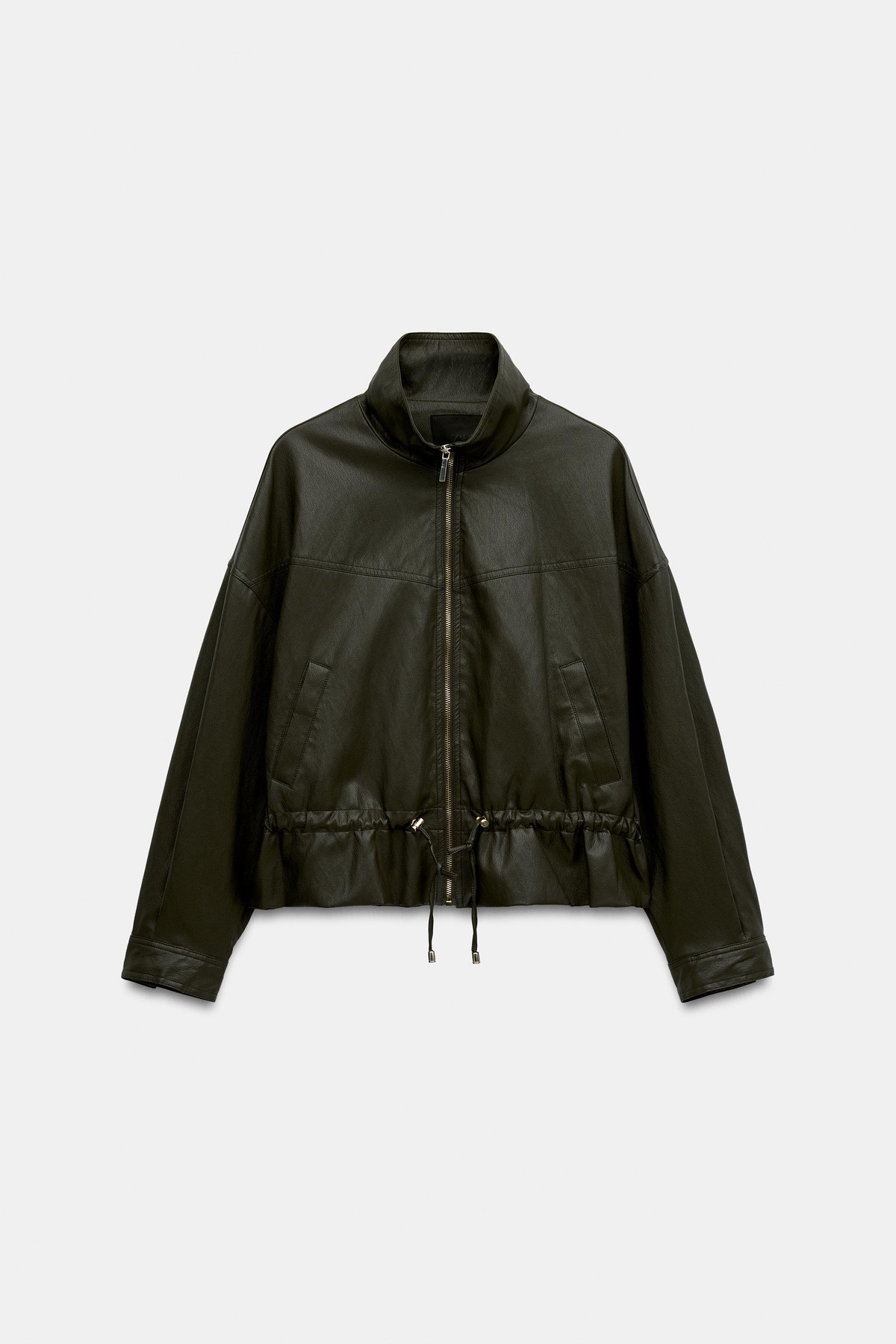 자라 레더 이펙트 하이넥 집업 자켓 4745/227/507 DARK KHAKI