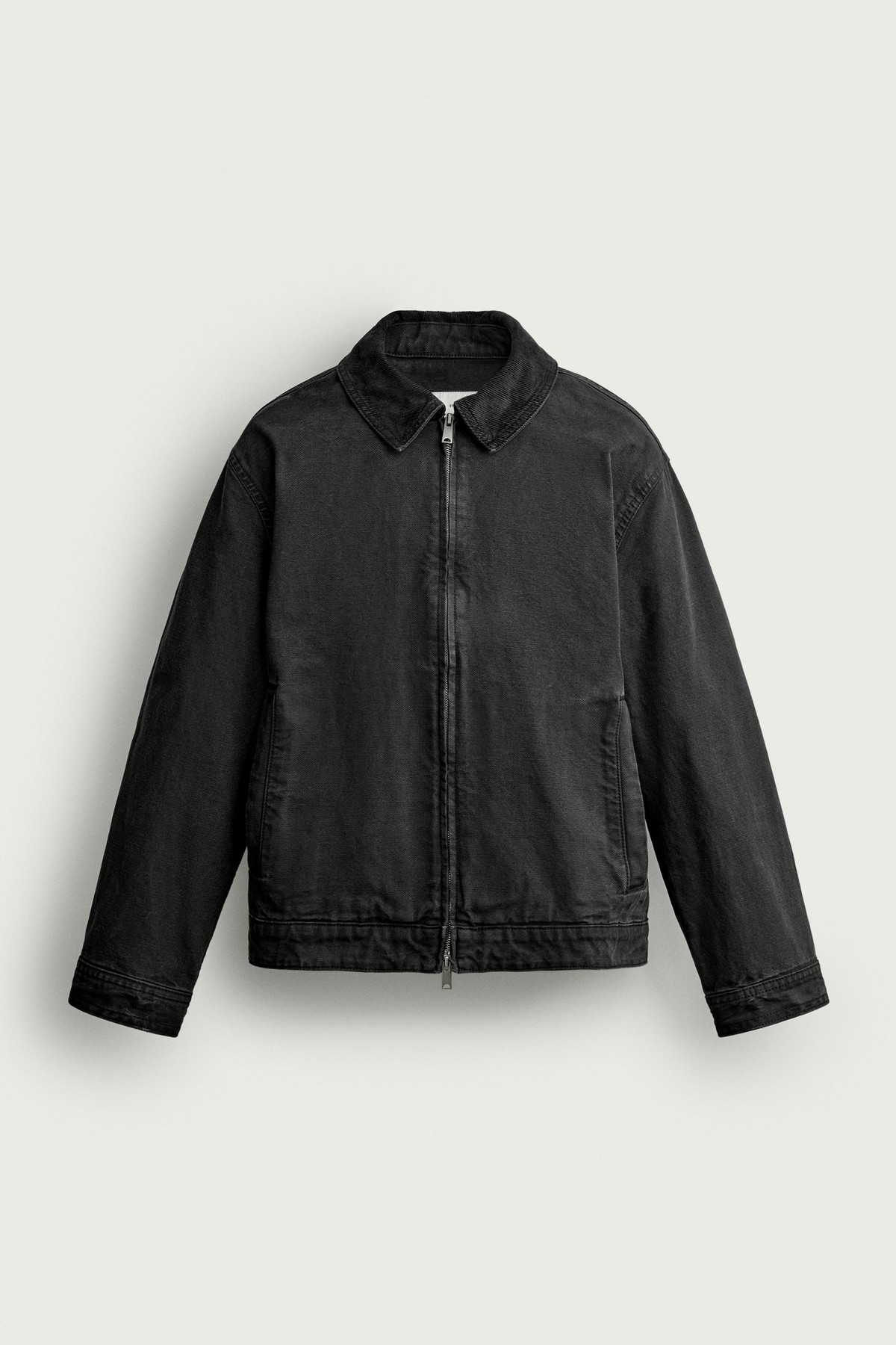 자라 콤비 칼라 집업 코튼 자켓 4470/384/800 BLACK