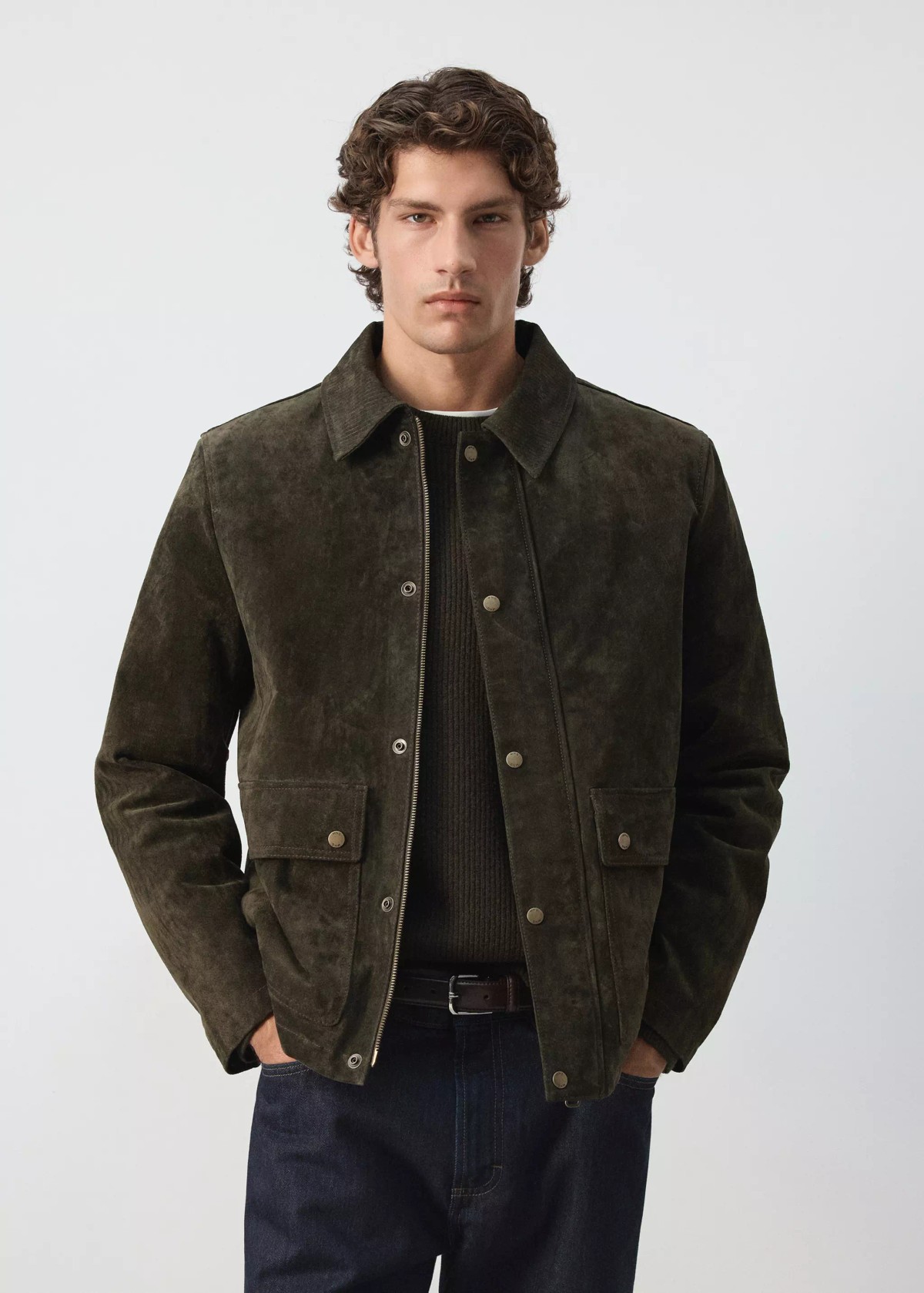 망고 스웨이드 셔츠카라 버튼 자켓 37087886_39 VERDE OSCURO