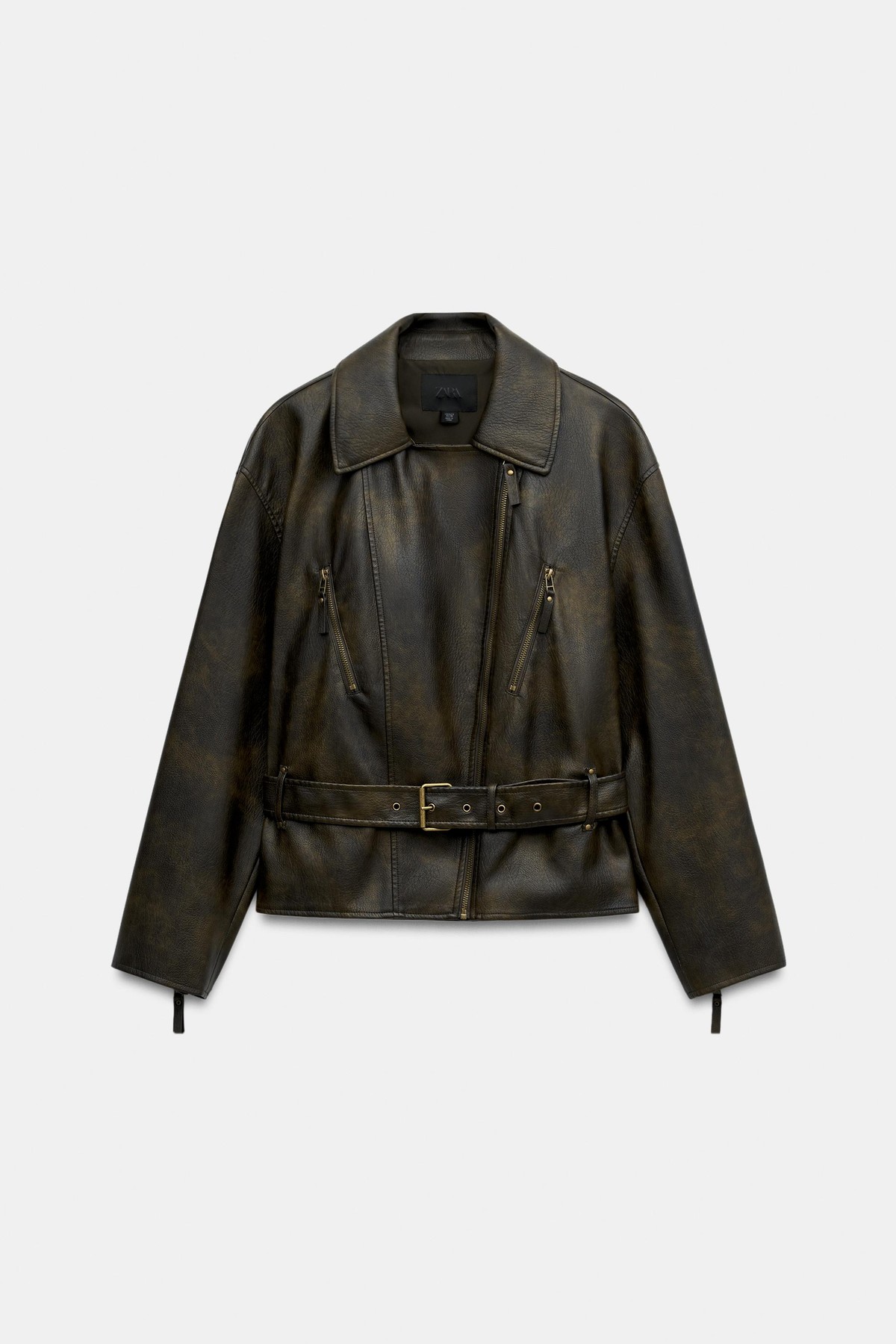 자라 레더 이펙트 벨트 라이더 자켓 5854/233/507 DARK KHAKI