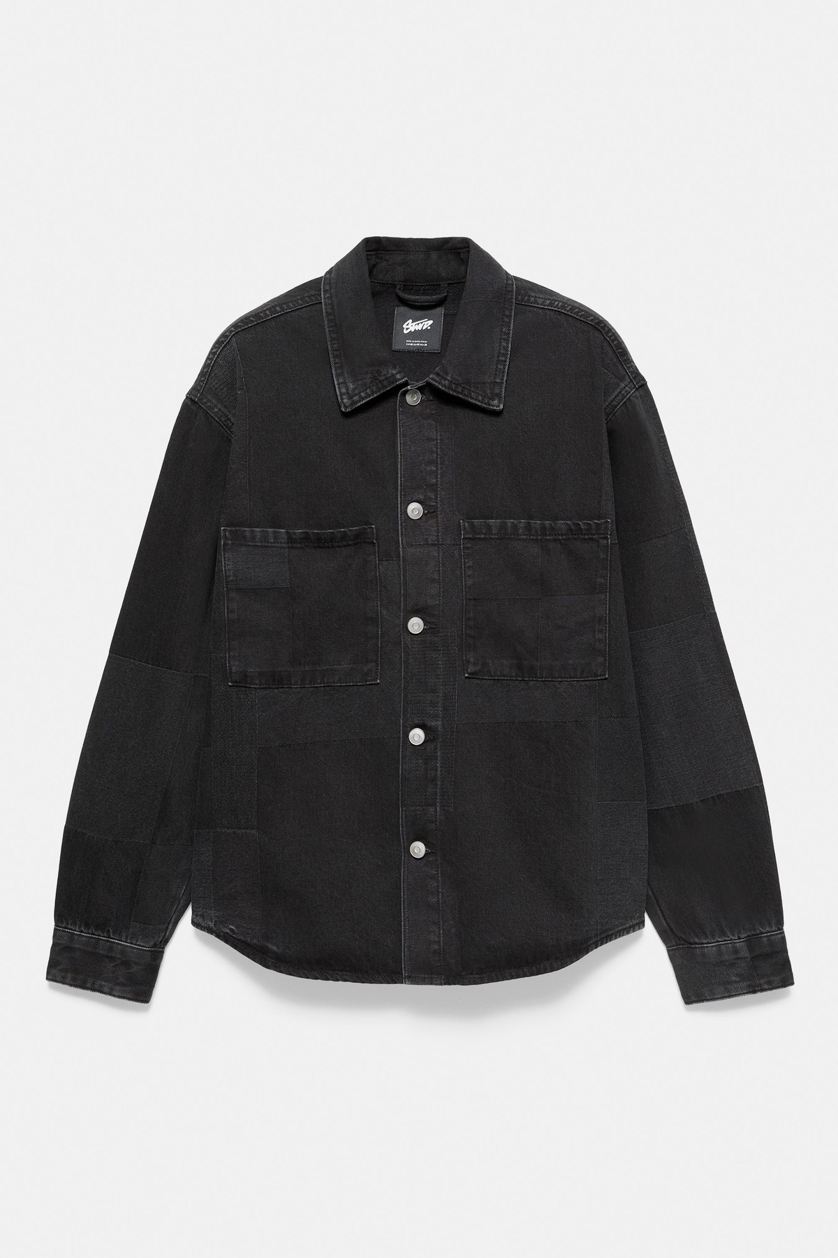 풀앤베어 자카드 패치워크 데님 오버셔츠 7461/507 FADED BLACK