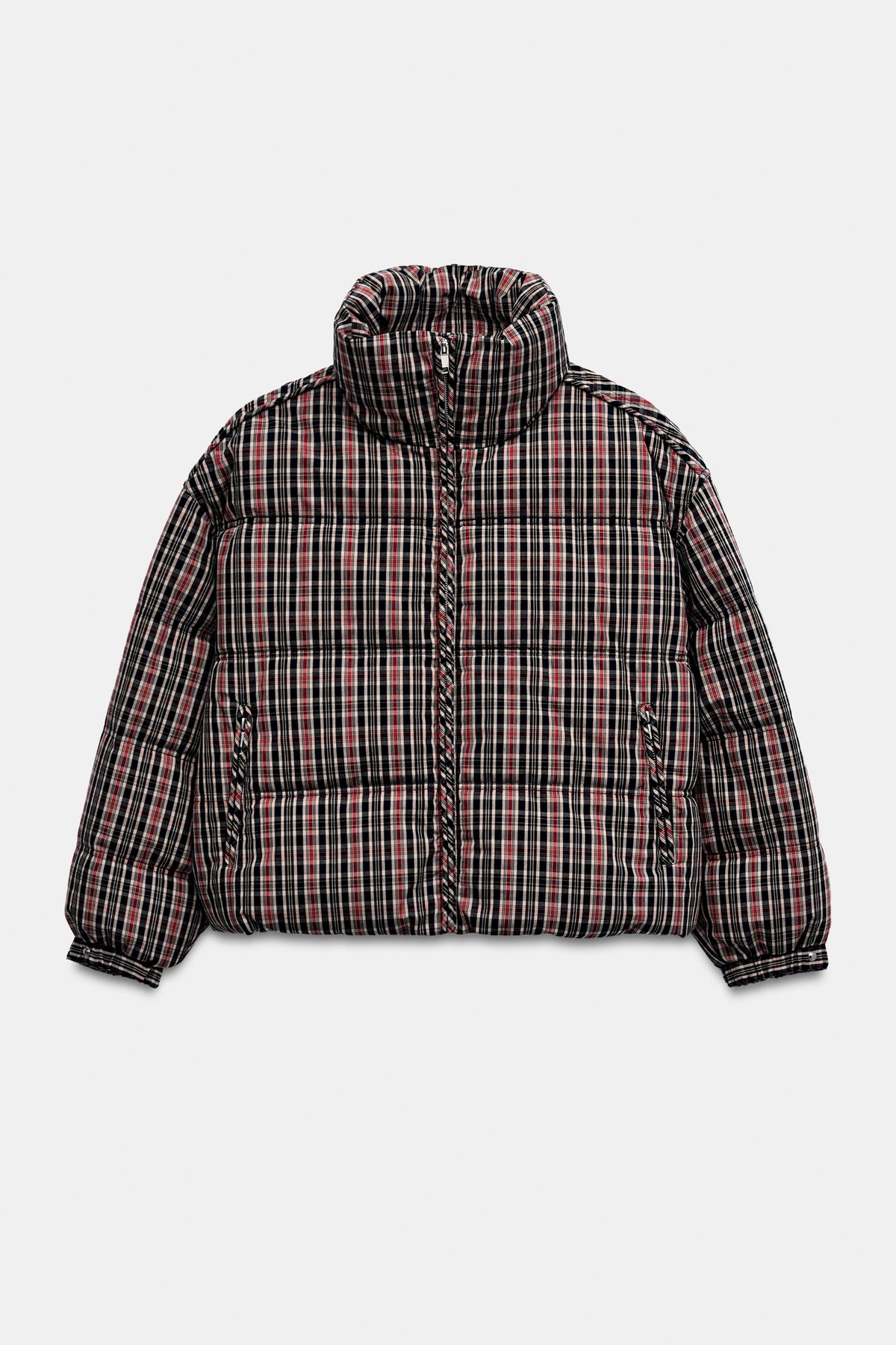 자라 하이넥 체크 패딩 아노락 8372/233/609 REDDISH