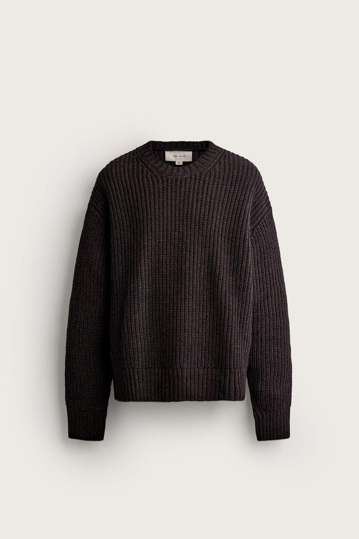 자라 코튼 울 라운드넥 니트 스웨터 9325/301/716 DARK BROWN