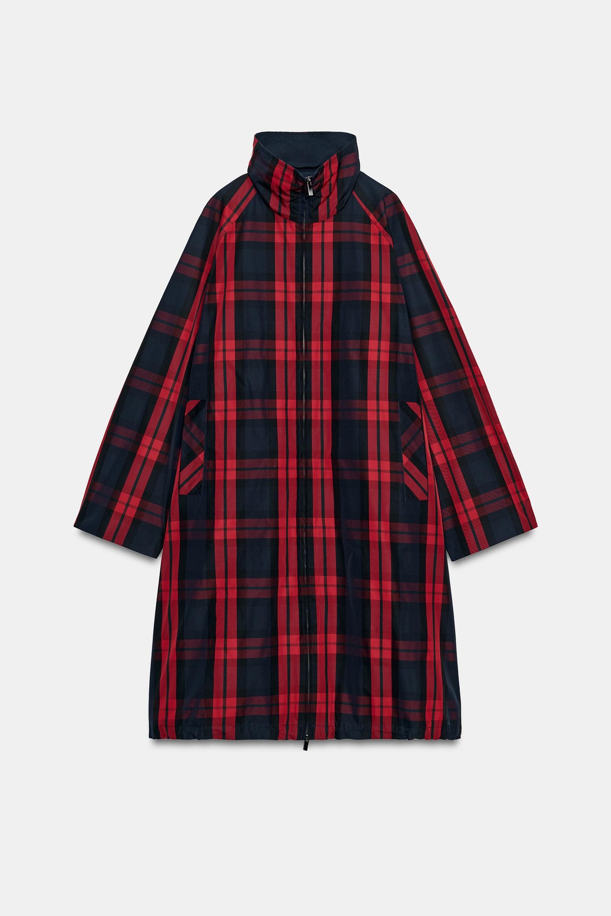 자라 체크 미디 트렌치 코트 3918/243/076 RED/NAVY