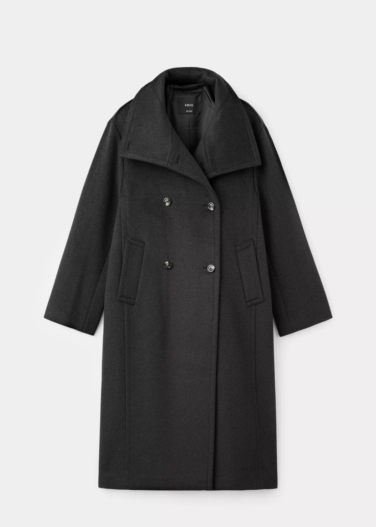 망고 울 혼방 하이넥 더블 롱 코트 37058283_96 GRIS OSCURO VIGORE