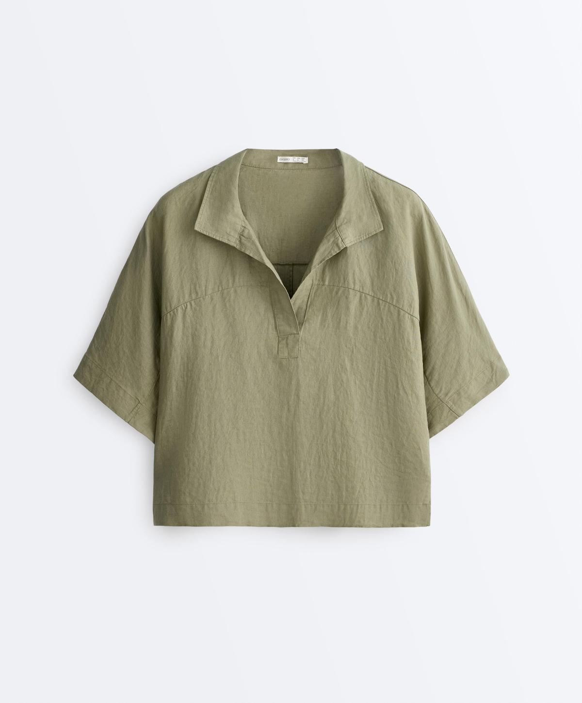 오이쇼 오버핏 100% 린넨 반팔 셔츠 5414/109/566 YELLOW GREEN