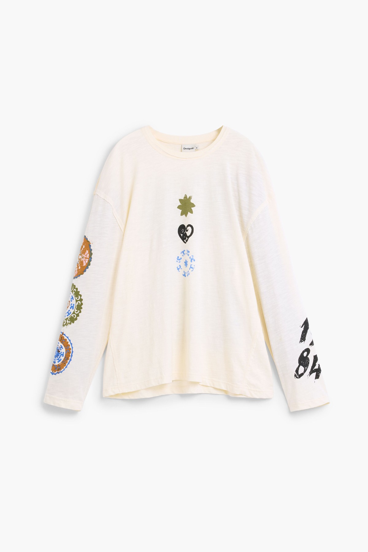 데시구알 프린트 라운드넥 긴팔 티셔츠 27SMTK101000 WHITE