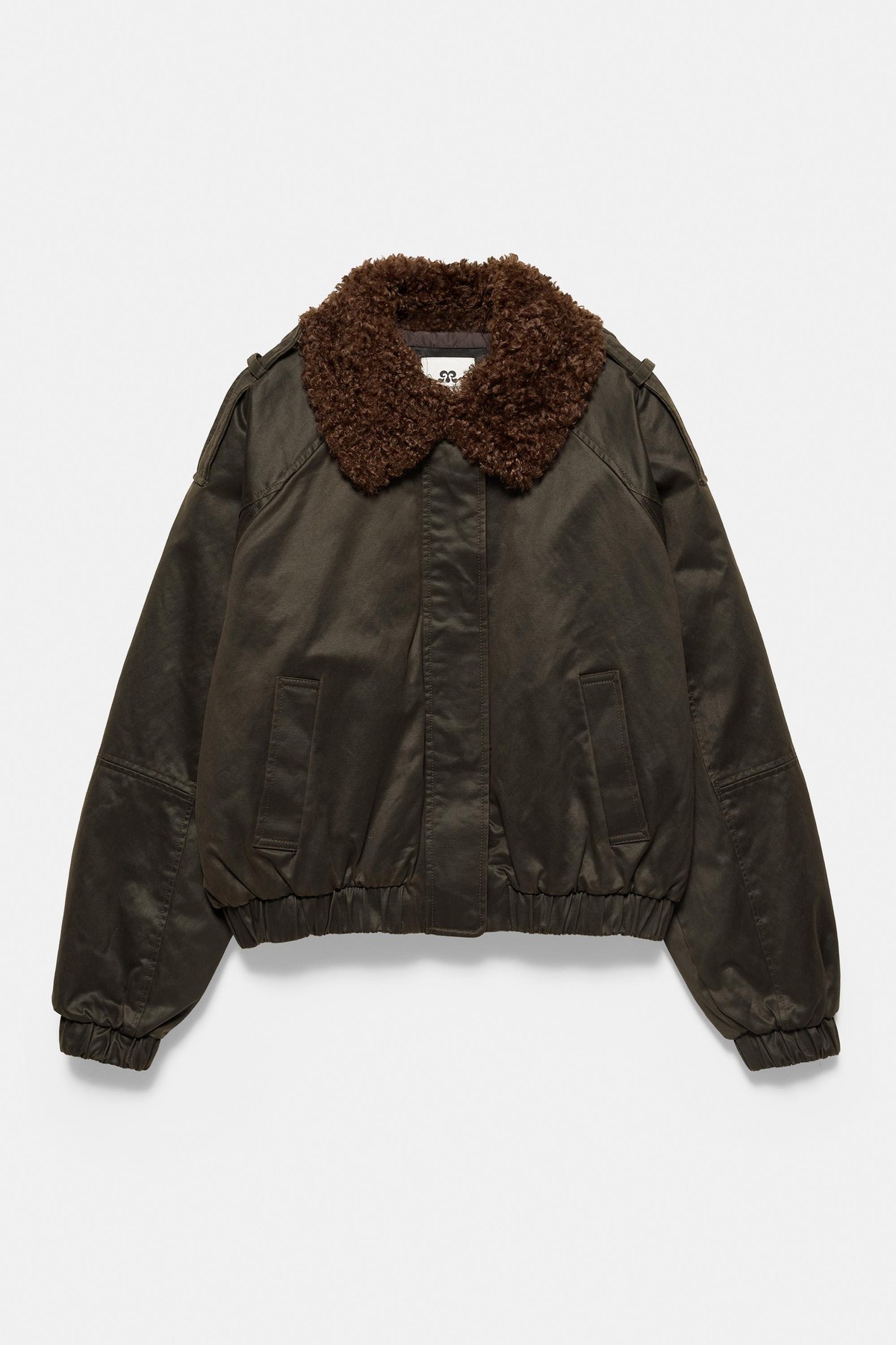 풀앤베어 왁스드 시어링 칼라 봄버 자켓 7720/305 DARK BROWN