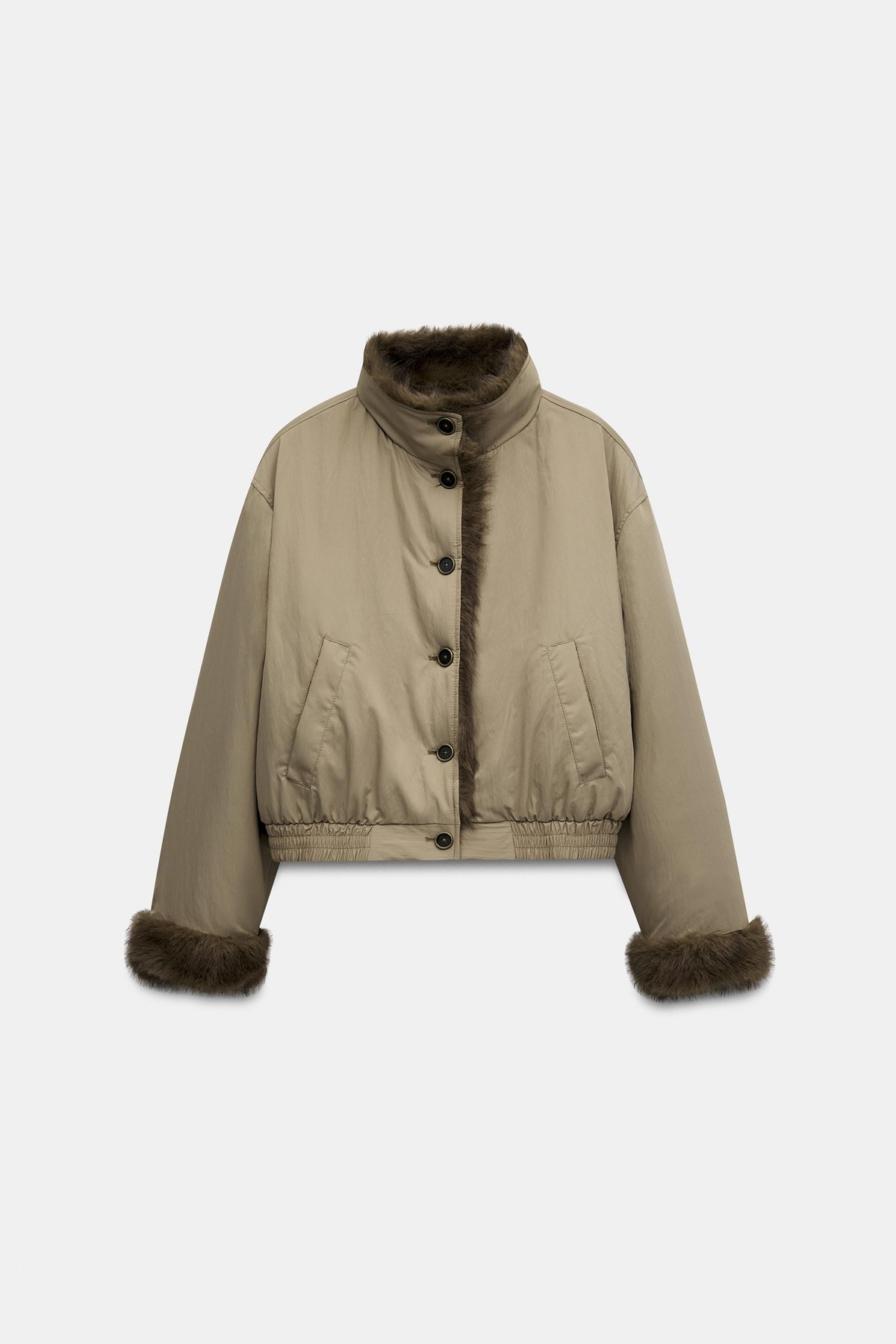자라 양면 퍼 크롭 하이넥 자켓 4341/741/708 LIGHT TAN