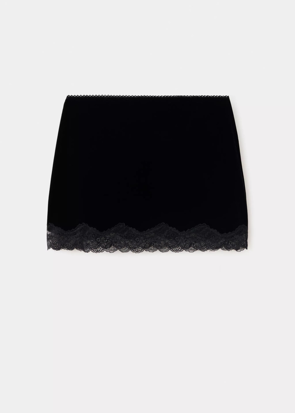 망고 벨벳 레이스 밑단 미니 스커트 37059132_99 NEGRO