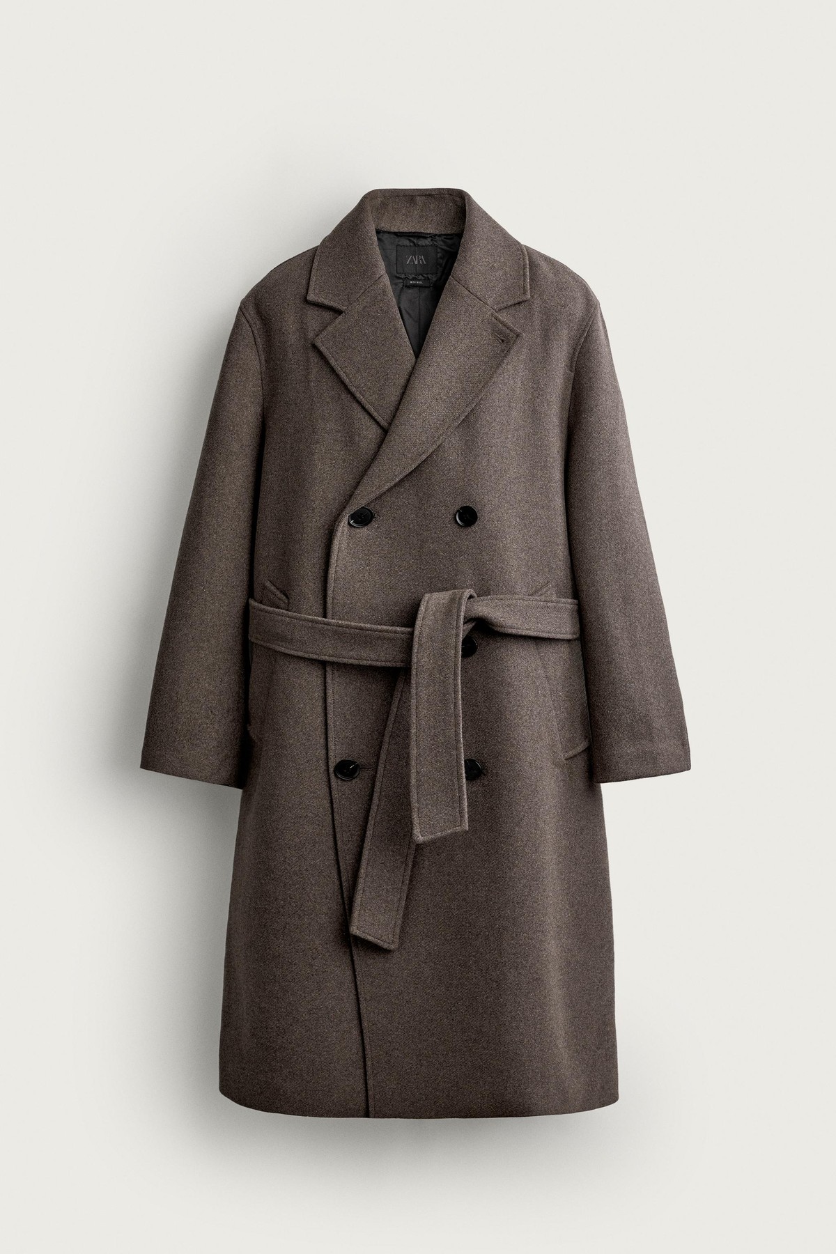 자라 울 혼방 벨트 더블 롱 코트 2949/756/736 LIGHT MINK