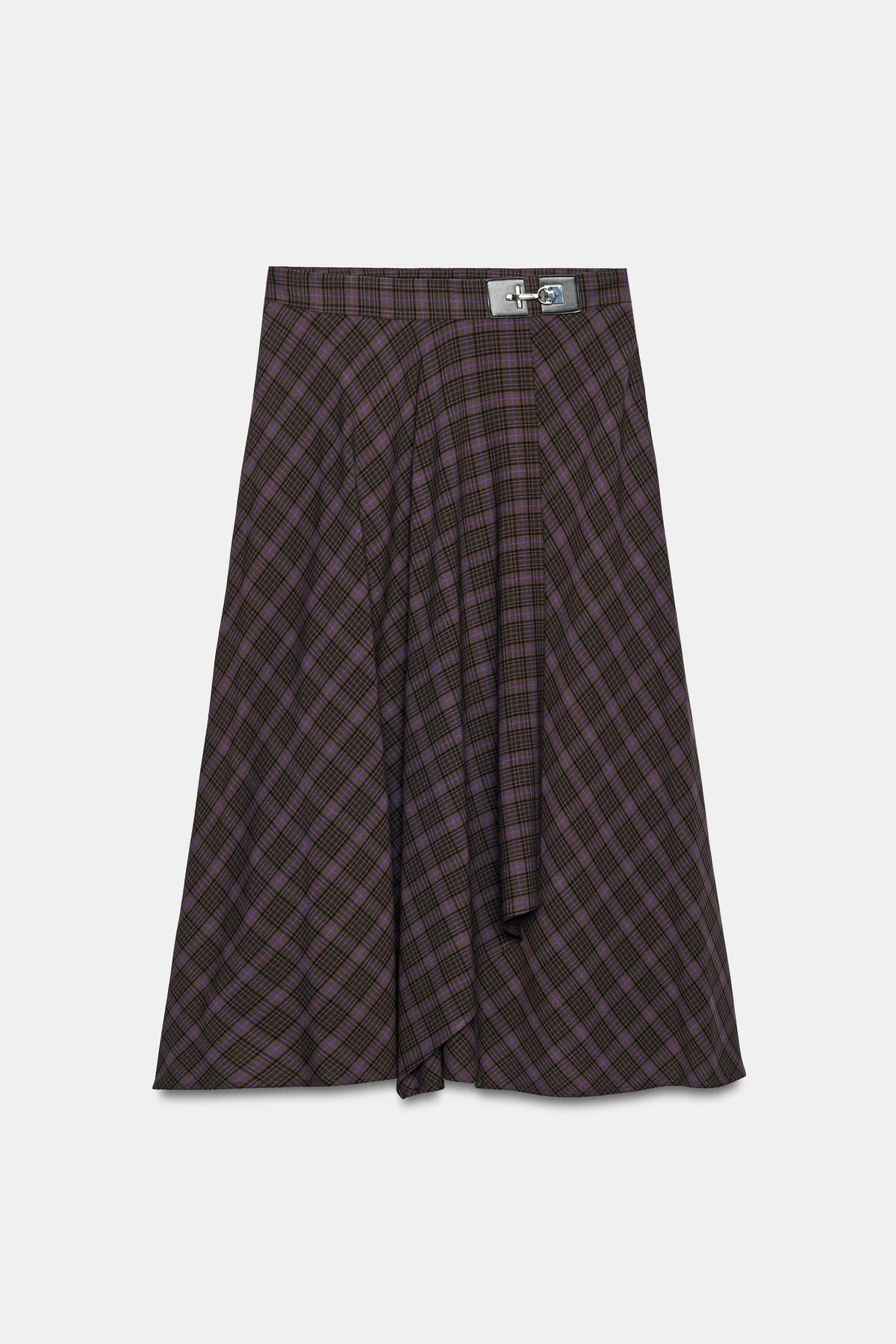 자라 체크 장식 랩 미디 스커트 8409/838/700 BROWN