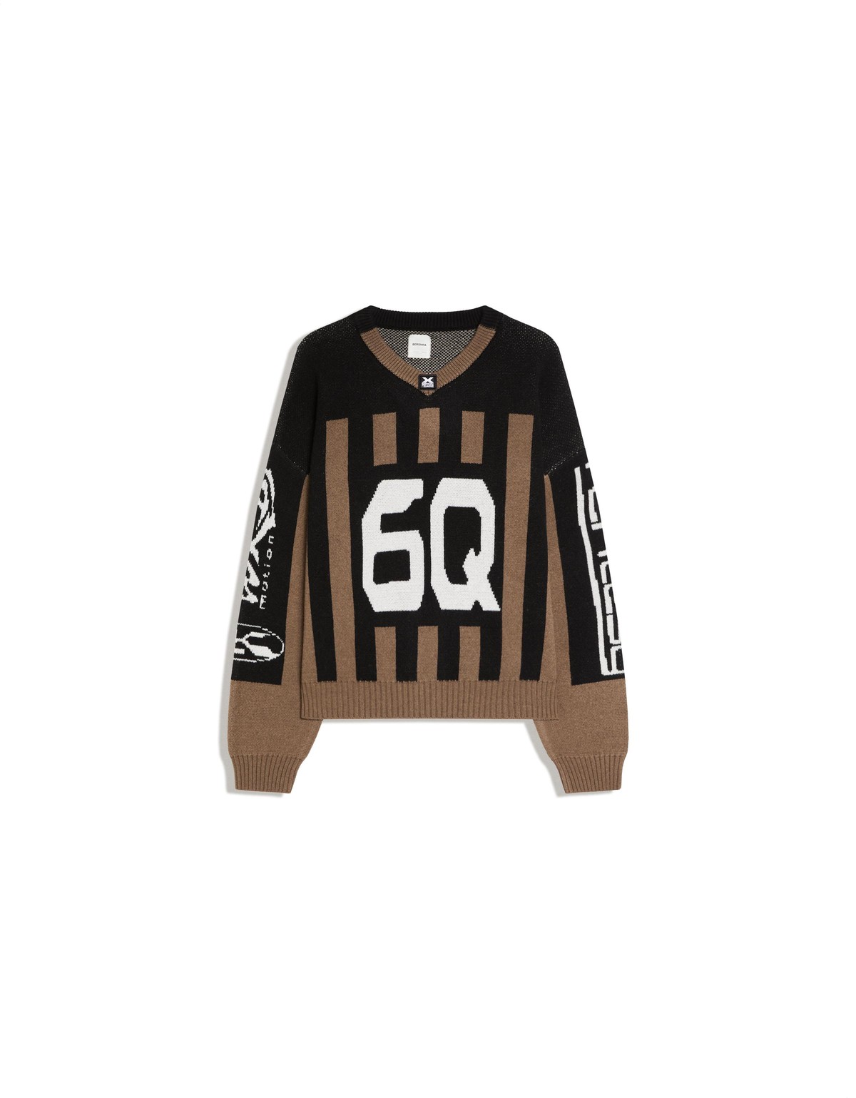 버쉬카 박시 자카드 V넥 니트 스웨터 4099/663 BROWN