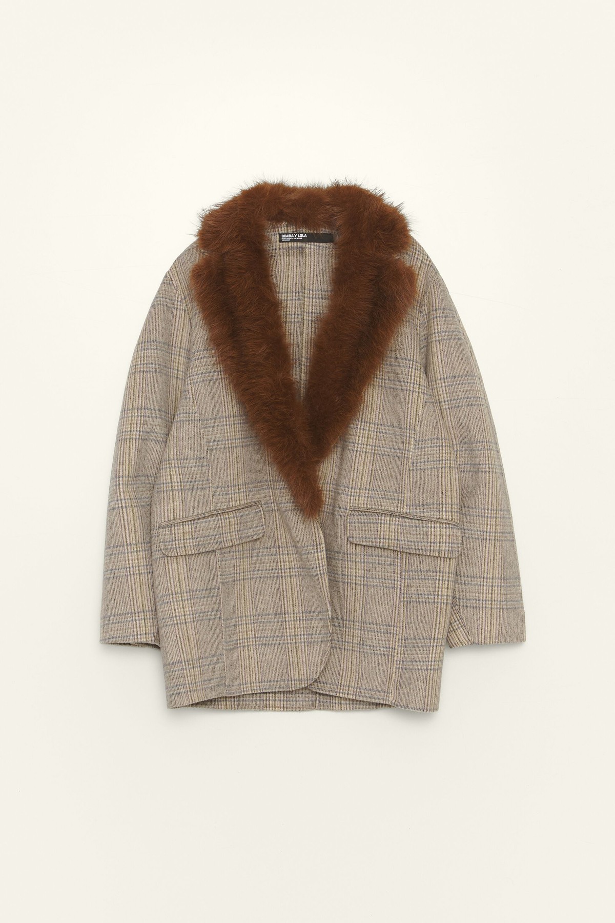 빔바이롤라 체크 탈착식 퍼 더블 코트 262BR0416.12011 LIGHT GREY