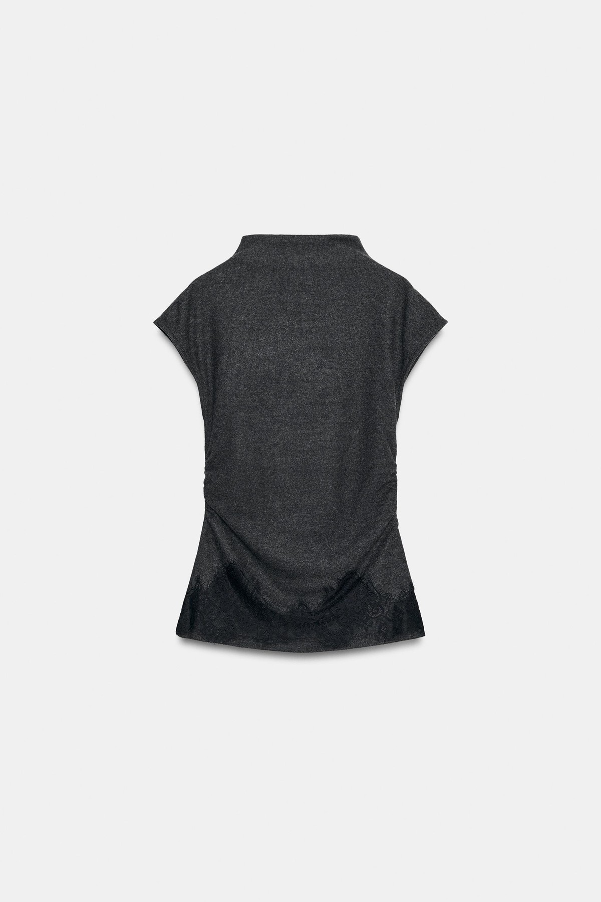 자라 하이넥 레이스 반팔 탑 1165/817/922 DARK GREY