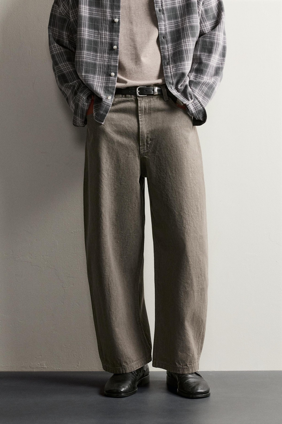 자라 워시드 코튼 와이드 팬츠 0541/310/505 KHAKI