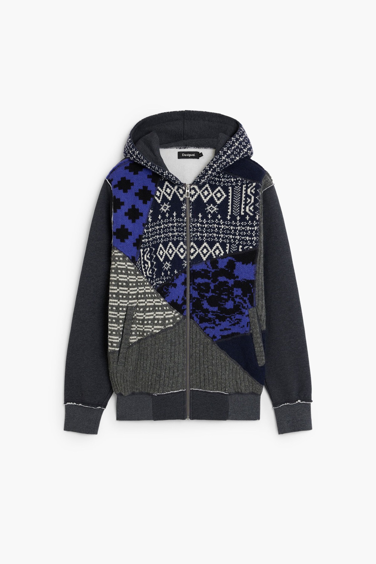 데시구알 패치워크 프린트 후드 집업 27SMSK012009 BLUE AND GRAY