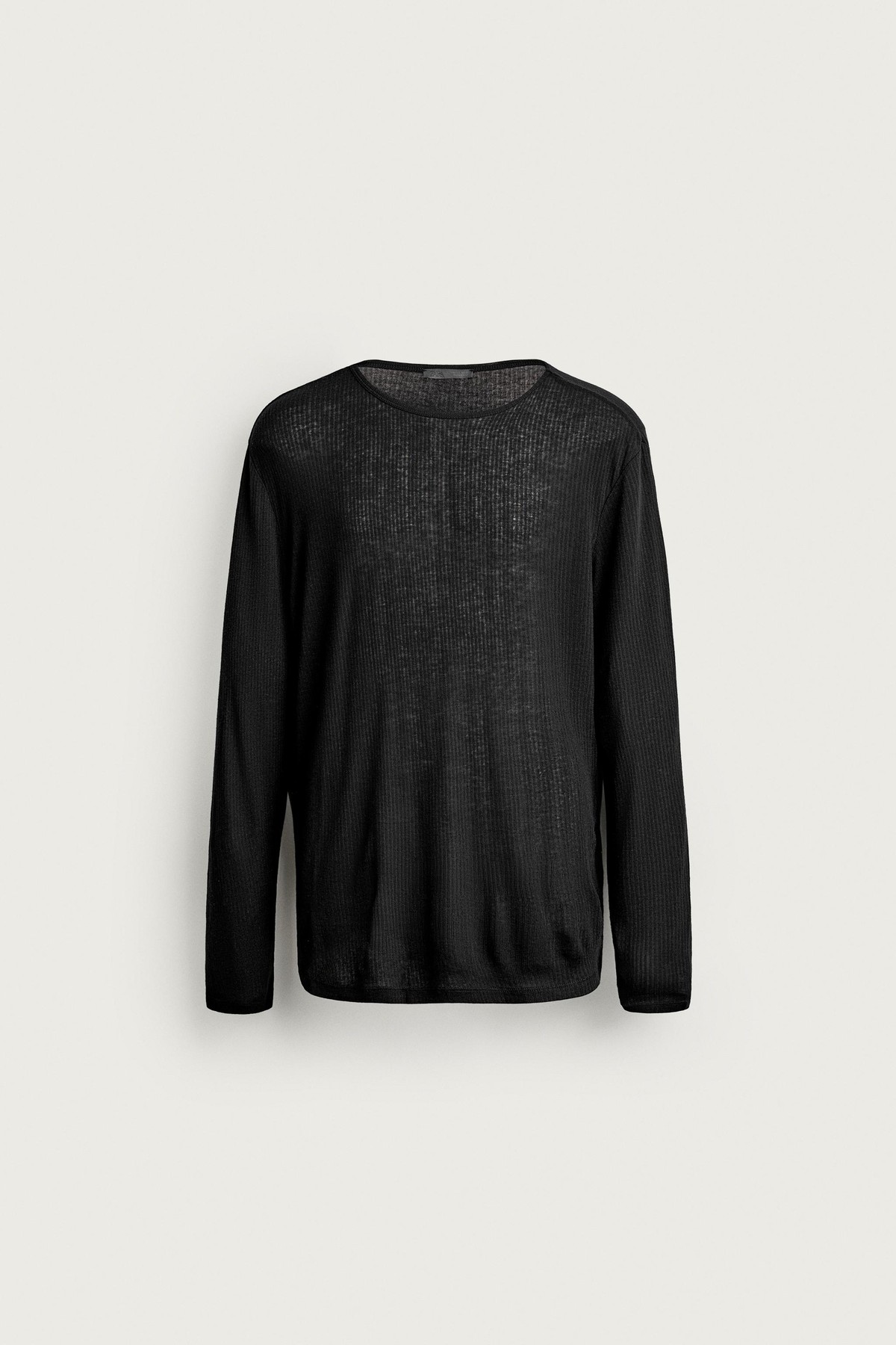 자라 시스루 라운드넥 긴팔 티셔츠 5644/359/800 BLACK
