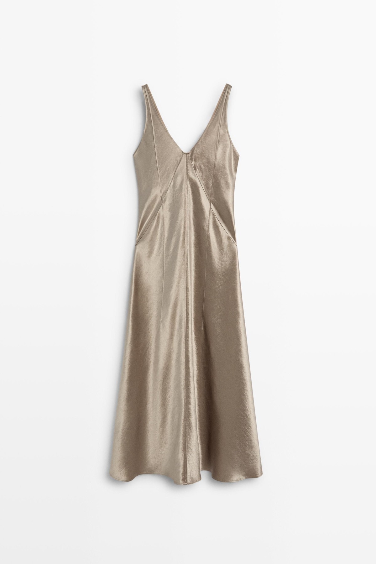마시모두띠 브이넥 민소매 롱 새틴 원피스 6633/510 TAUPE GREY