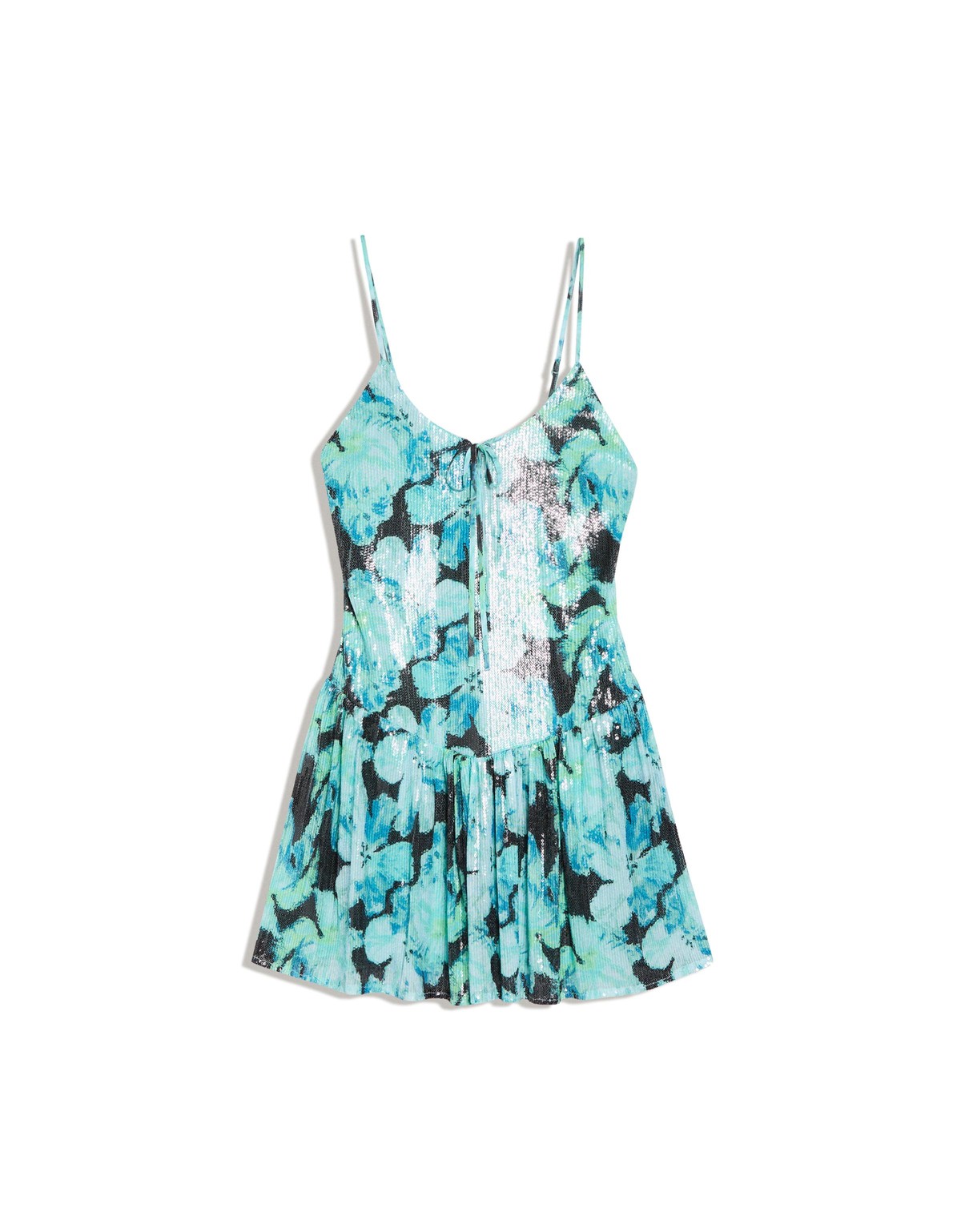 버쉬카 플로럴 스팽글 스트랩 미니 원피스 2756/710 TURQUOISE