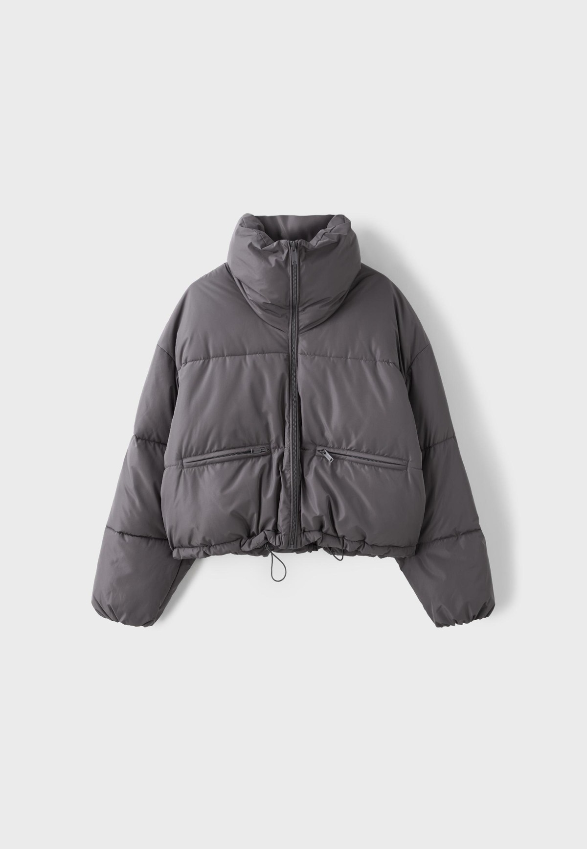스트라디바리우스 크롭 하이넥 후드 패딩 자켓 5600/165/250 CHARCOAL GREY