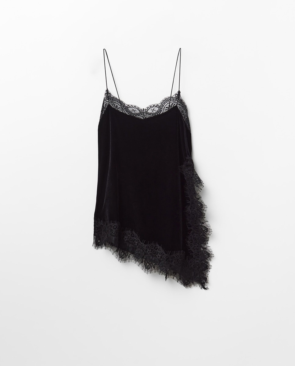 스페라 벨벳 레이스 슬립 스트랩 탑 58461502765 NEGRO
