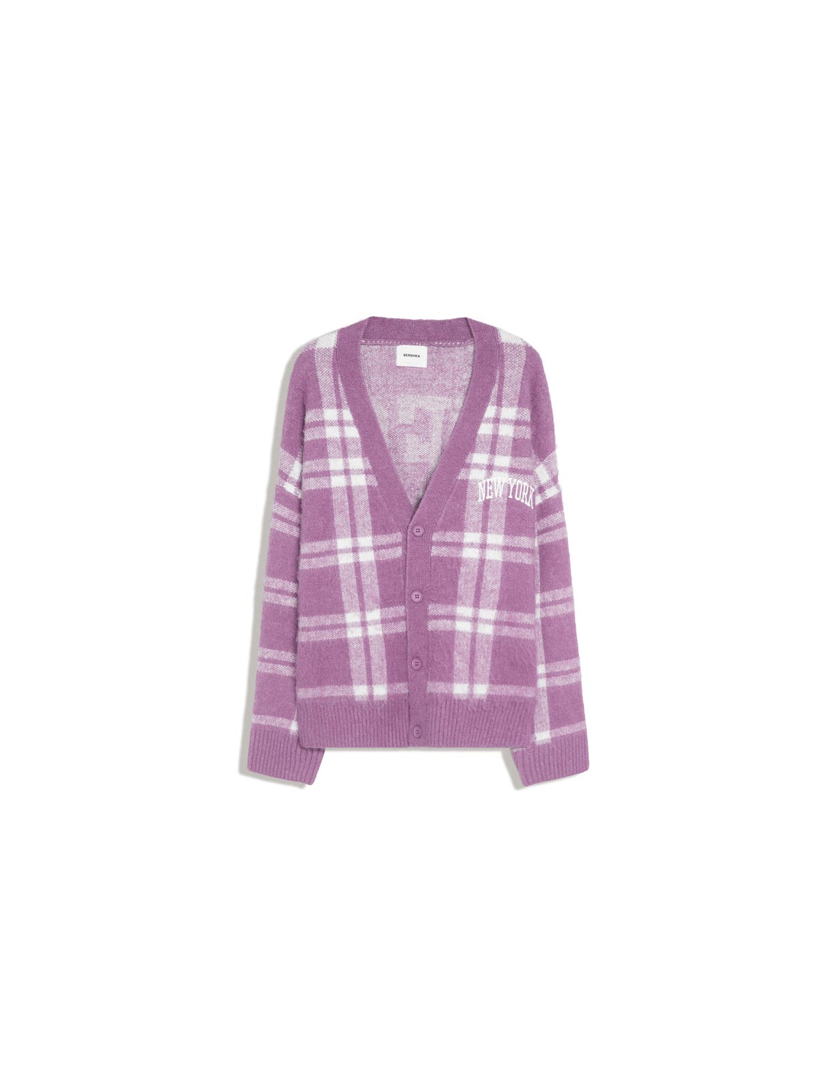 버쉬카 자수 체크 브이넥 오버핏 가디건 4136/376 VIOLET
