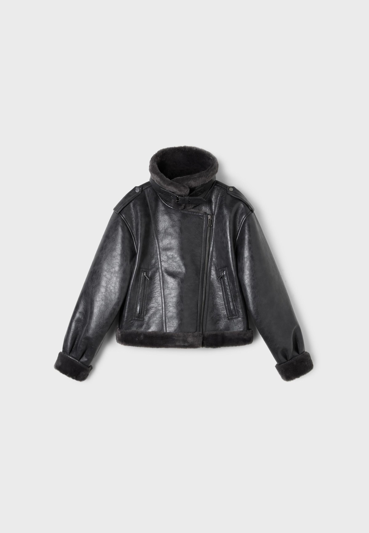 스트라디바리우스 레더 이펙트 크롭 바이커 자켓 5760/051/250 CHARCOAL GREY