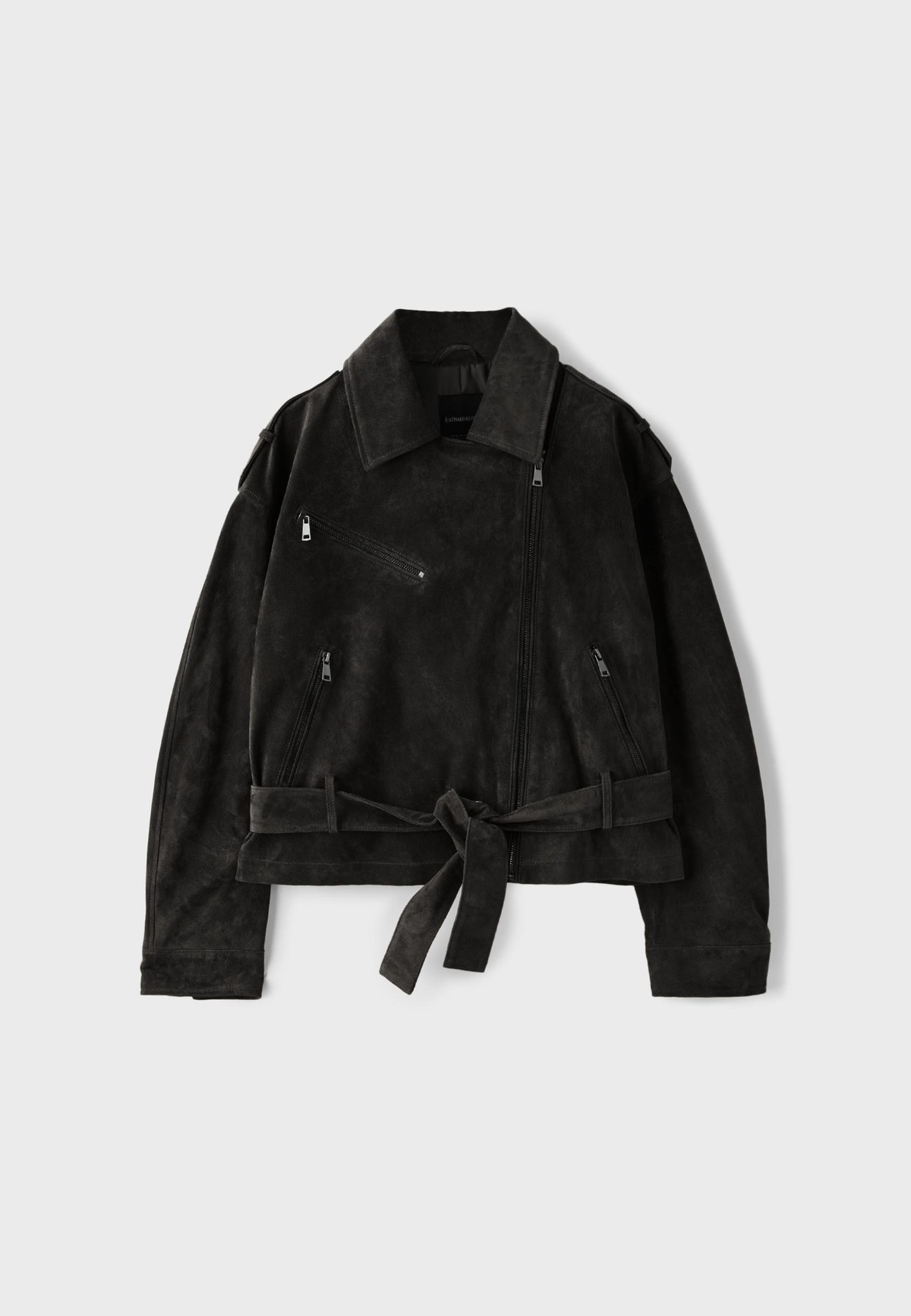 스트라디바리우스 100% 레더 벨트 바이커 자켓 5710/105/250 CHARCOAL GREY