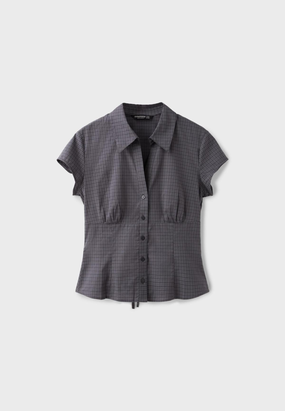 스트라디바리우스 엠파이어 체크 V넥 반팔 셔츠 2075/332/250 CHARCOAL GREY