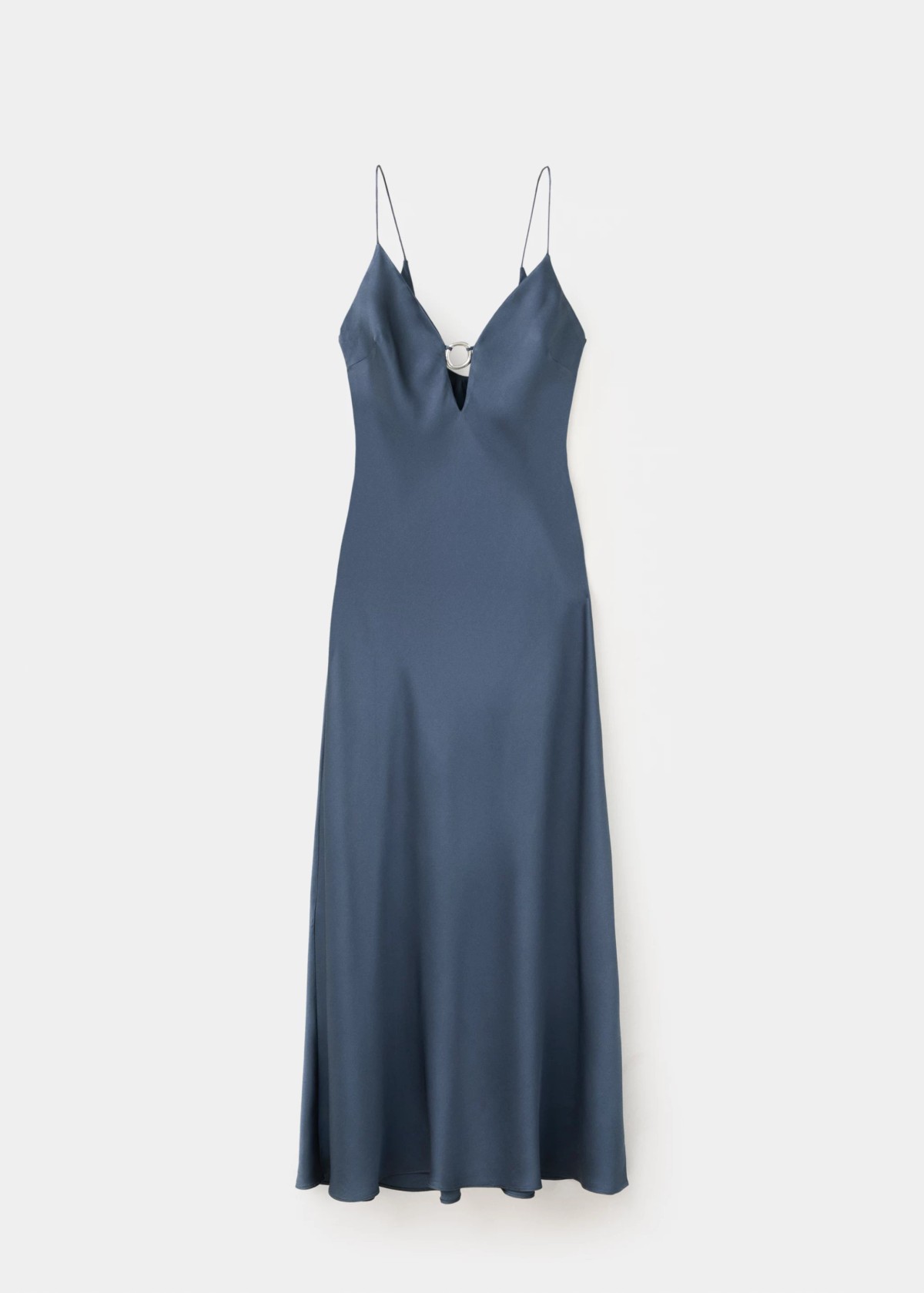 망고 새틴 브이넥 롱 슬립 원피스 37029124_52 AZUL