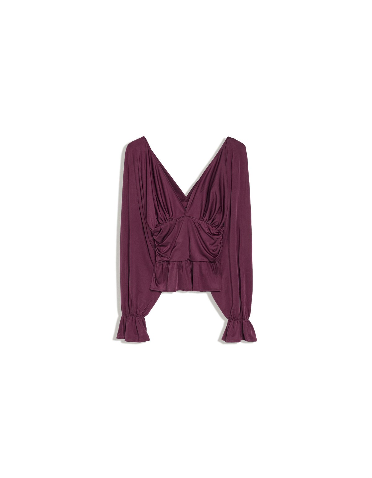 버쉬카 셔링 브이넥 긴팔 페플럼 탑 4576/187 BURGUNDY