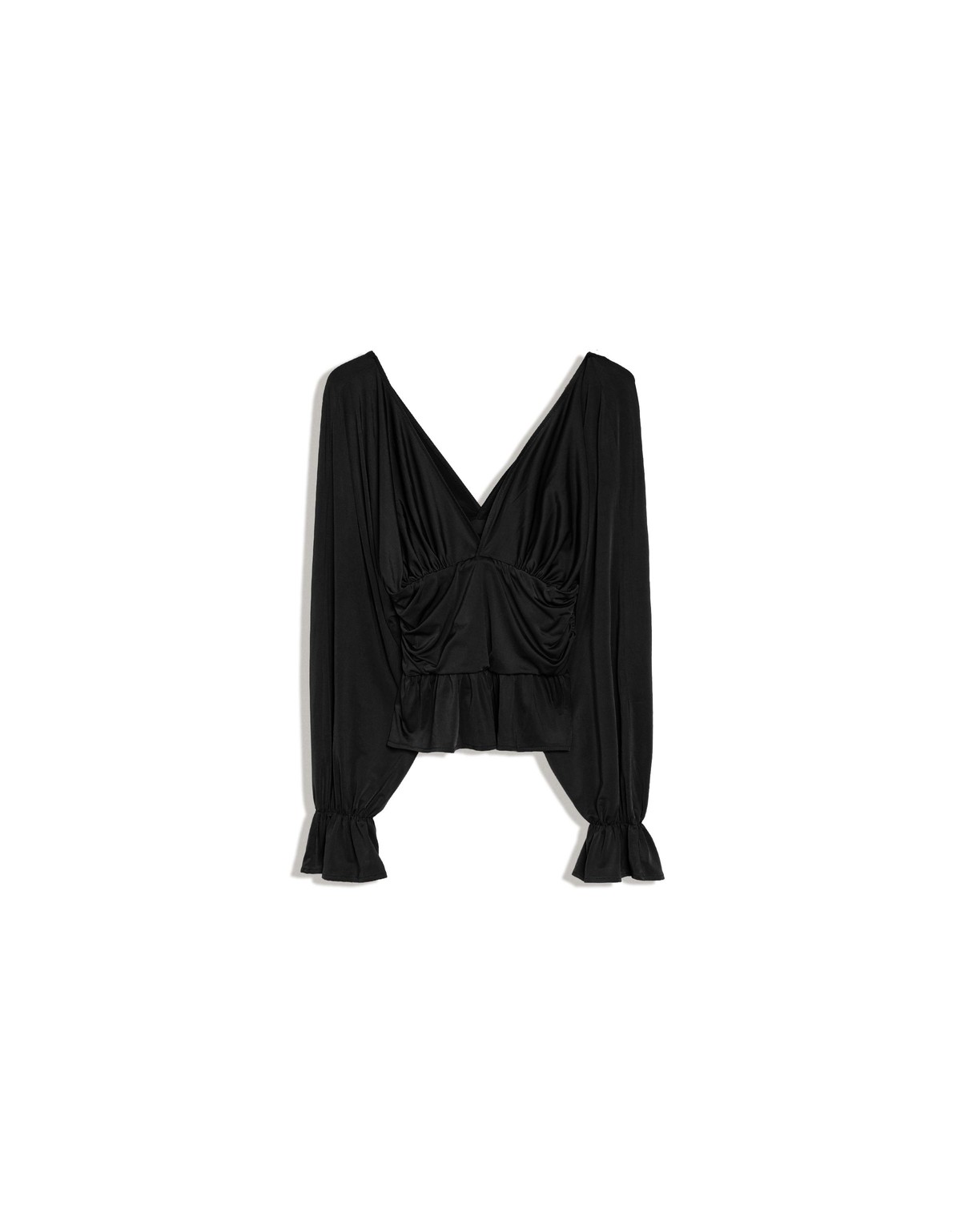 버쉬카 개더 브이넥 긴팔 탑 4576/187 BLACK