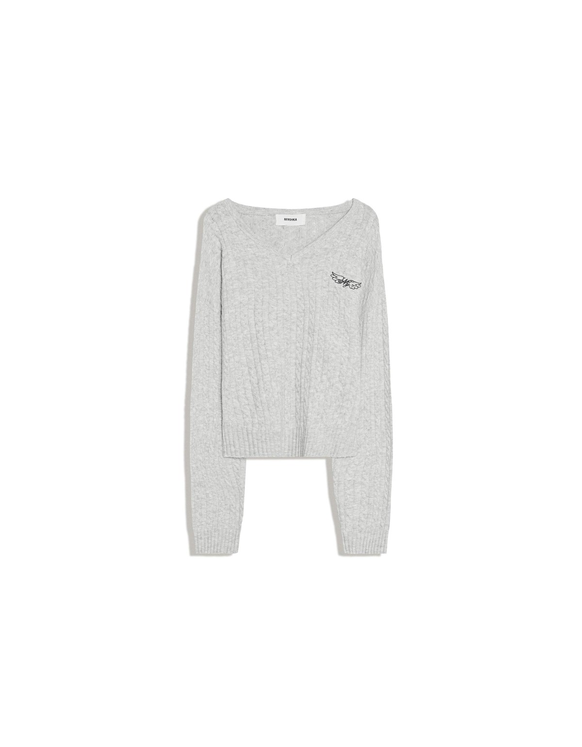 버쉬카 케이블 니트 박시 V넥 스웨터 3867/376 GREY