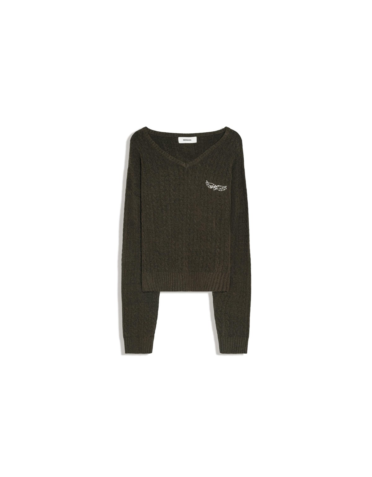 버쉬카 케이블 니트 박시 V넥 스웨터 3867/376 KHAKI