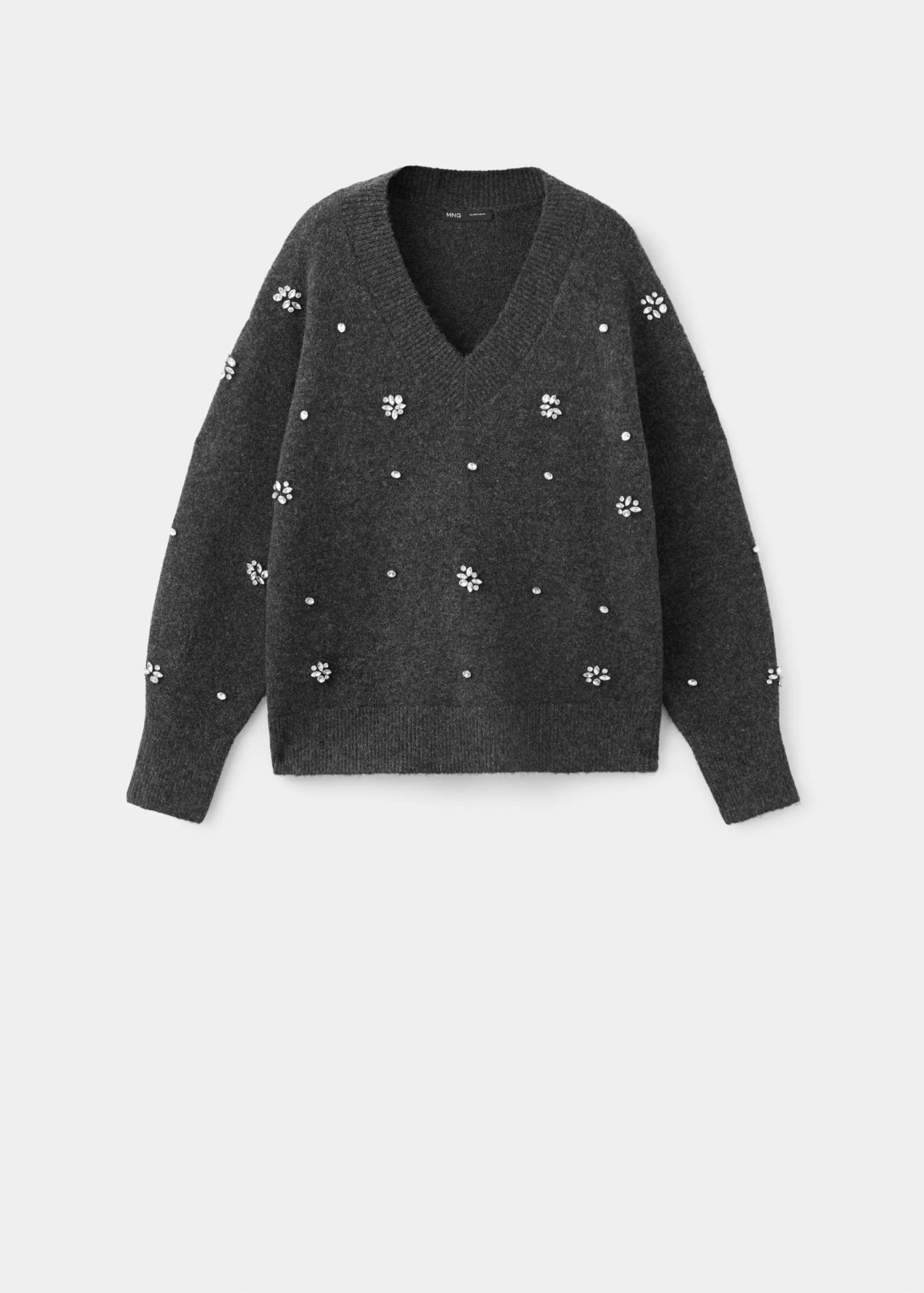 망고 크리스탈 브이넥 니트 스웨터 37009130_96 GRIS OSCURO VIGORE