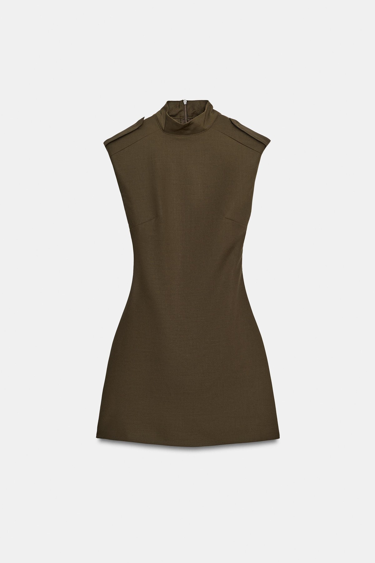 자라 하이넥 숄더탭 민소매 미니 원피스 1210/228/507 DARK KHAKI