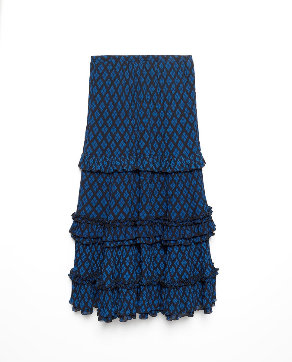스페라 자카드 체크 티어드 롱 스커트 56215103922 430 AZUL OSCURO