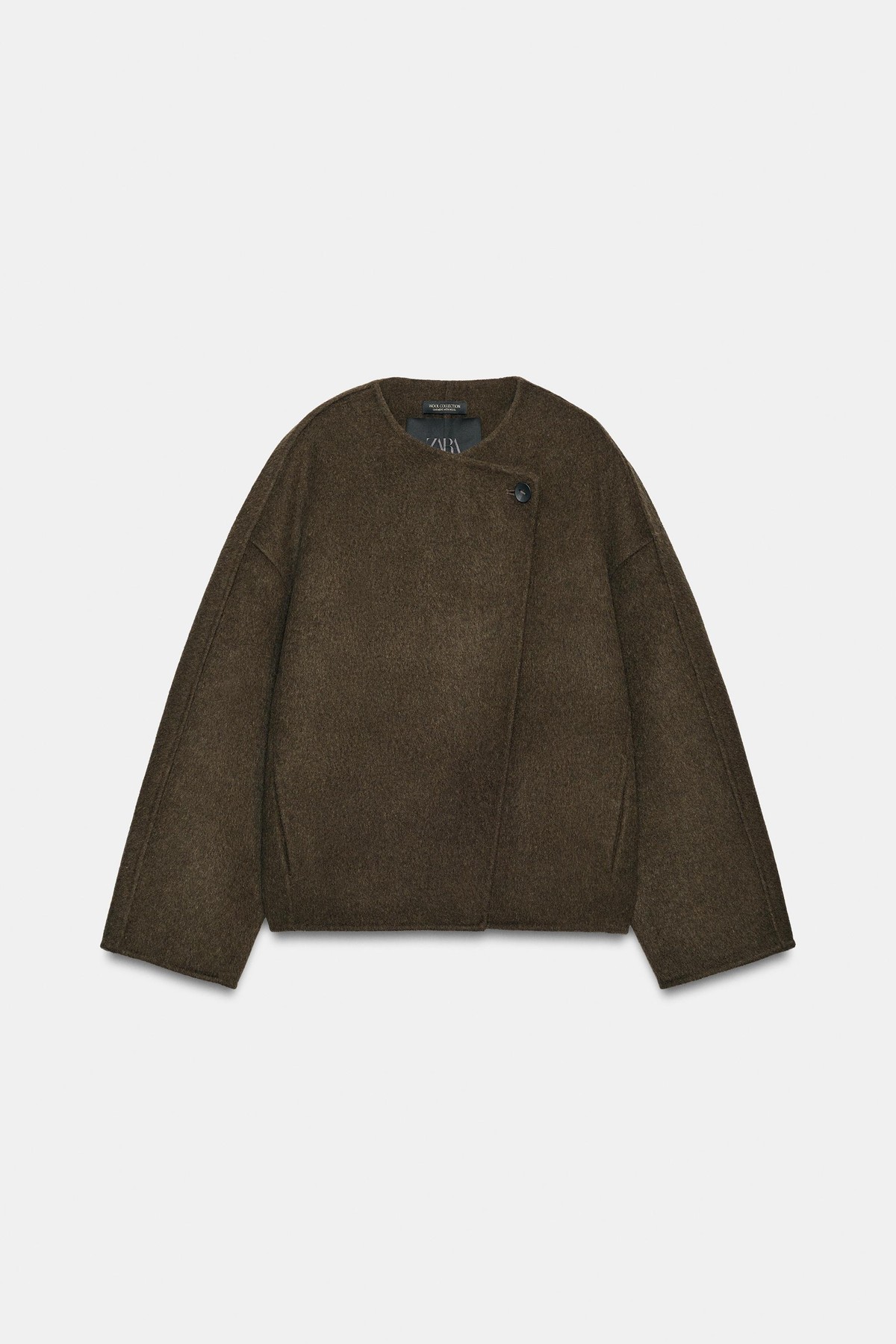 자라 울 블렌드 라운드넥 숏 코트 8491/241/507 DARK KHAKI