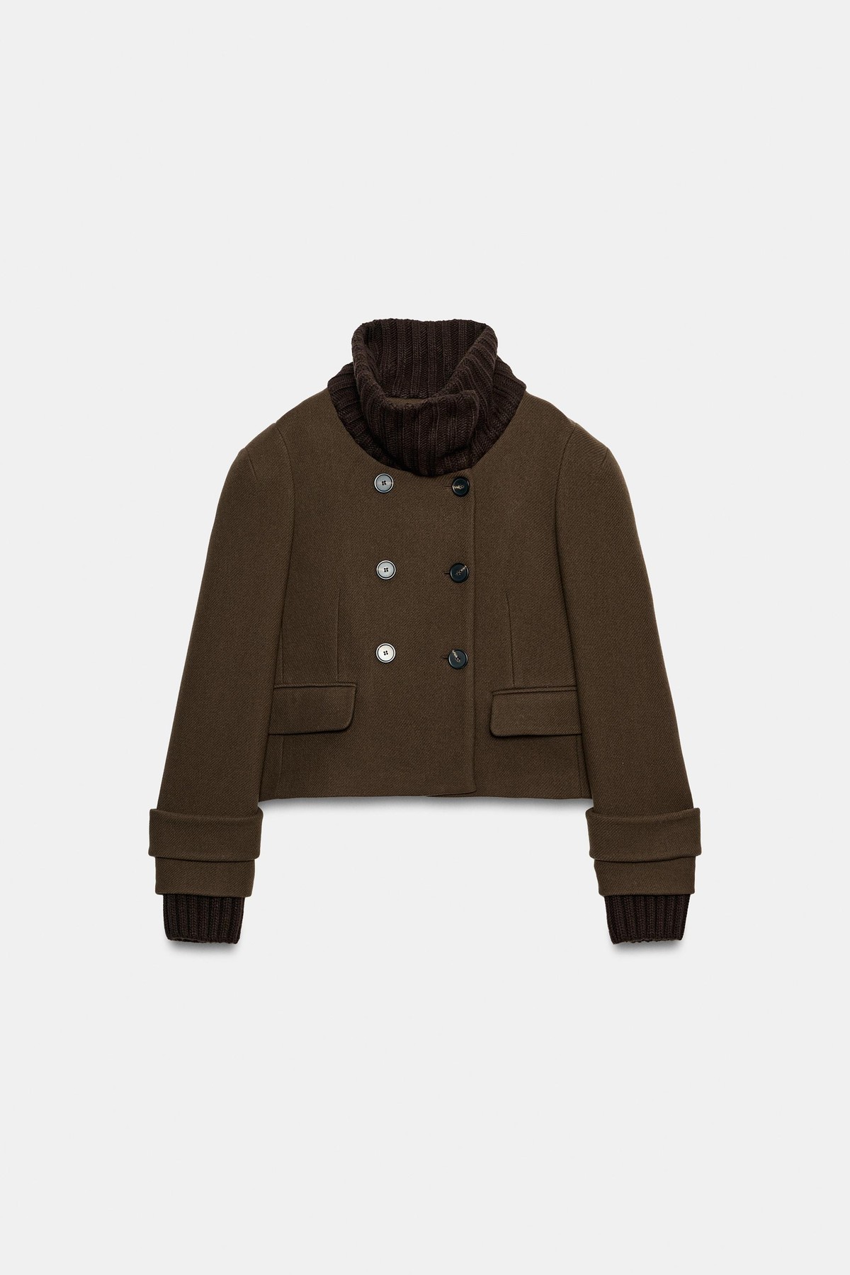 자라 울 블렌드 하이넥 숏 코트 7202/802/528 DARK OLIVE