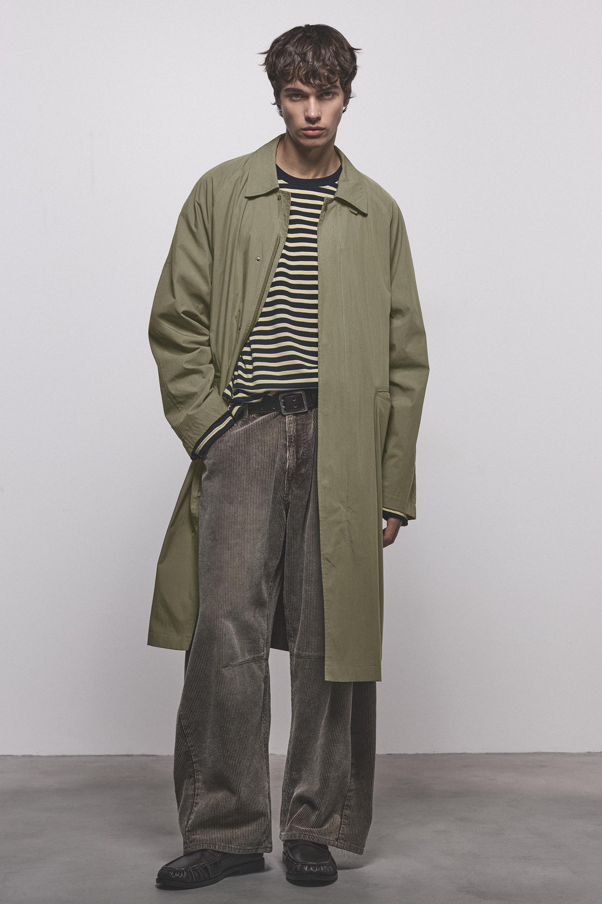 풀앤베어 라펠 롱 트렌치 코트 7721/536 GREEN/GREY
