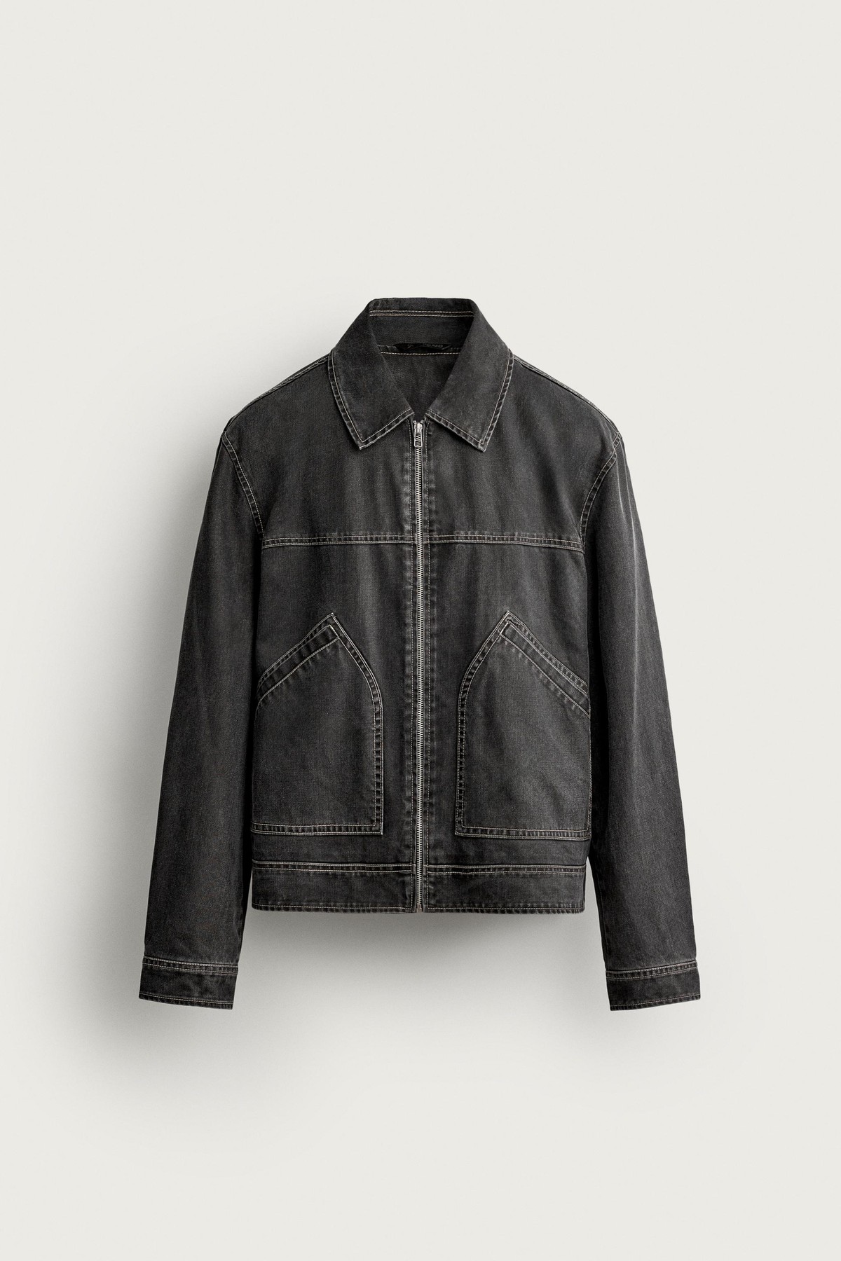 자라 스티치 워시드 크롭 집업 자켓 3833/314/807 ANTHRACITE GREY