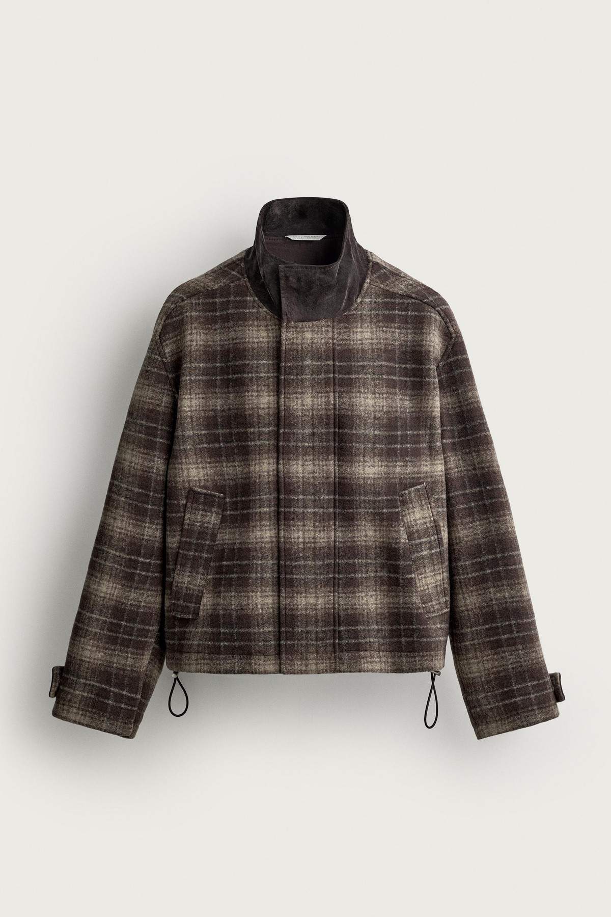 자라 체크 릴렉스핏 하이넥 재킷 3833/312/700 BROWN