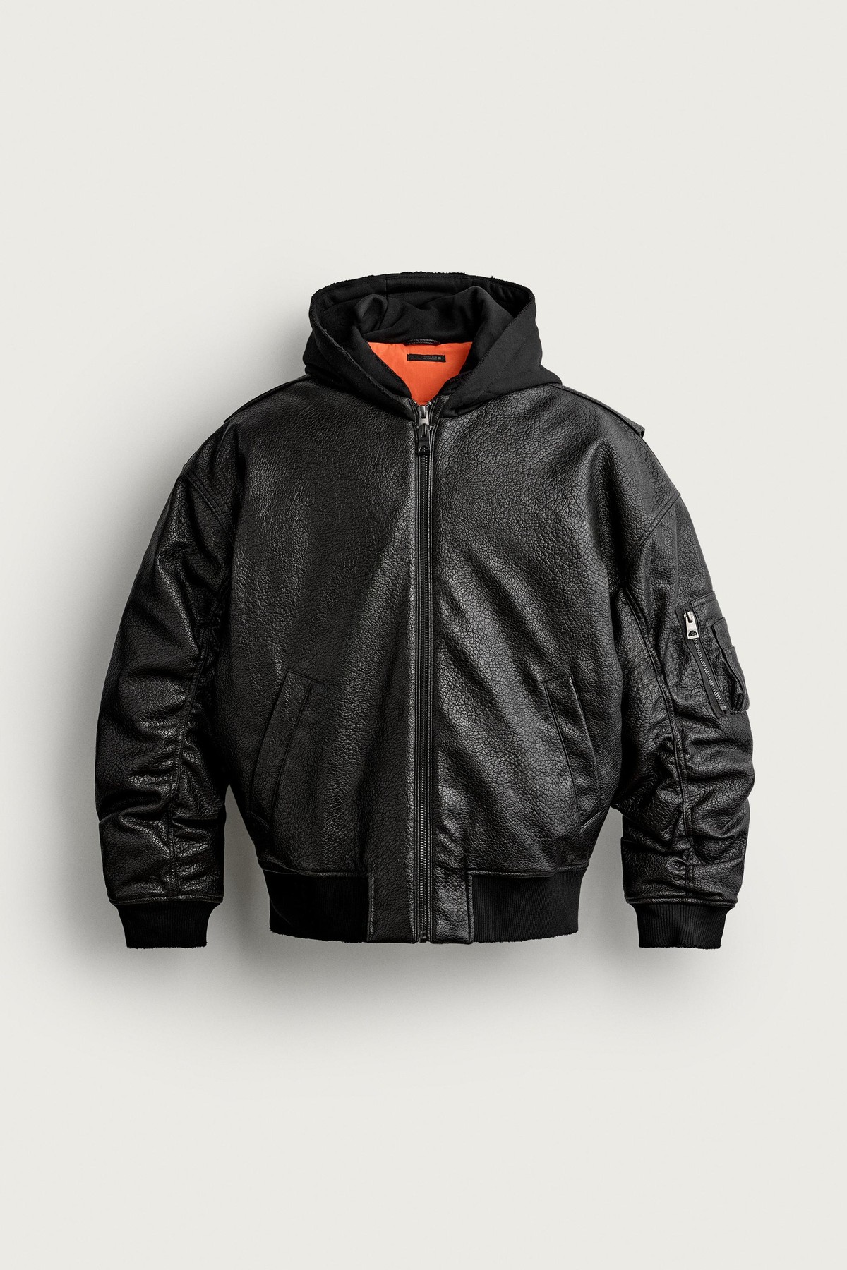자라 후드 레더 이펙트 봄버 자켓 8491/802/099 BLACK / BROWN