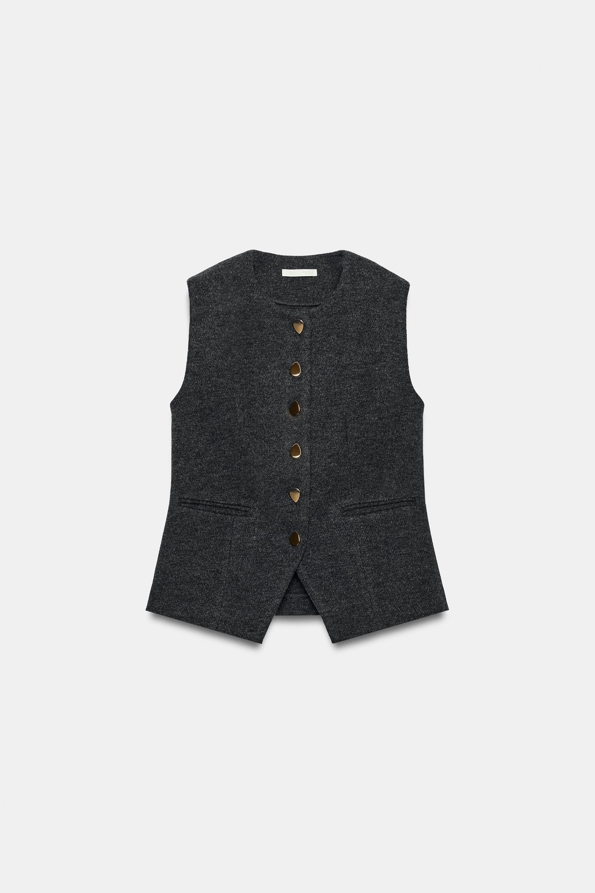자라 골드 버튼 라운드넥 조끼 1058/635/809 MID-GREY