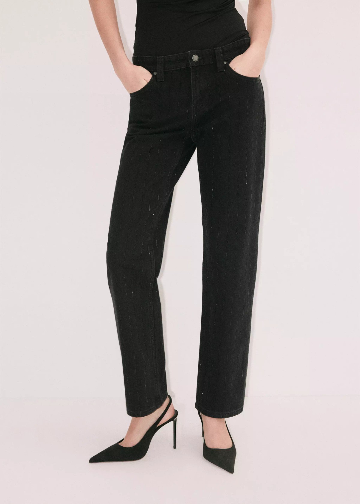 망고 글리터 스트레이트 데님 팬츠 37039116_TN DENIM NEGRO