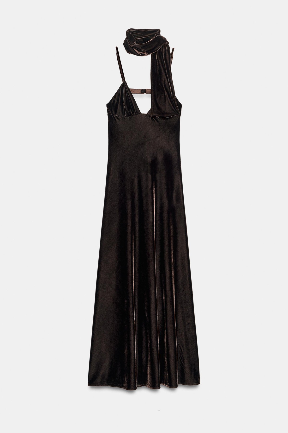 자라 벨벳 스카프 슬립 롱 원피스 4764/260/700 BROWN