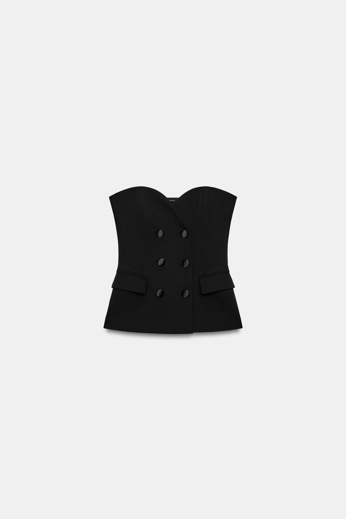 자라 새틴 버튼 오프숄더 탑 8007/593/800 BLACK