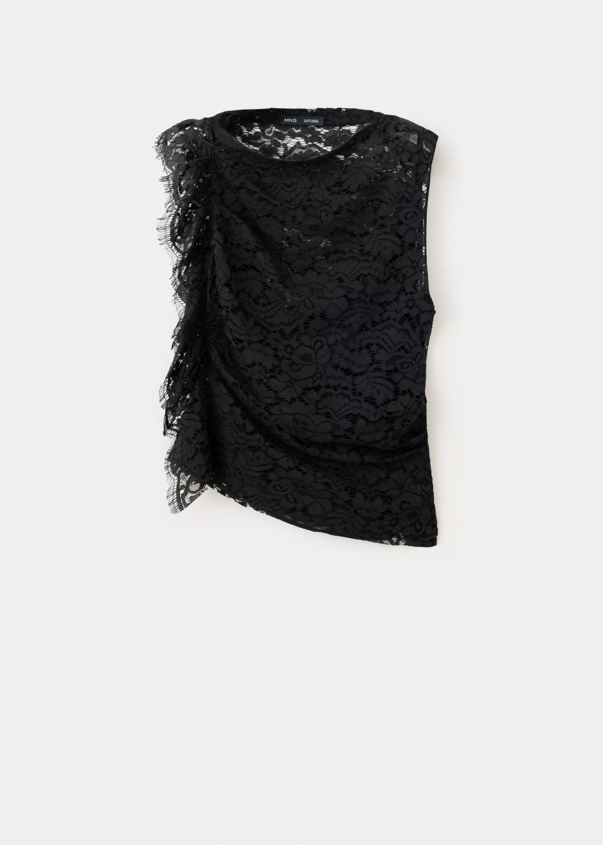 망고 레이스 언밸런스 민소매 탑 37049122_99 NEGRO