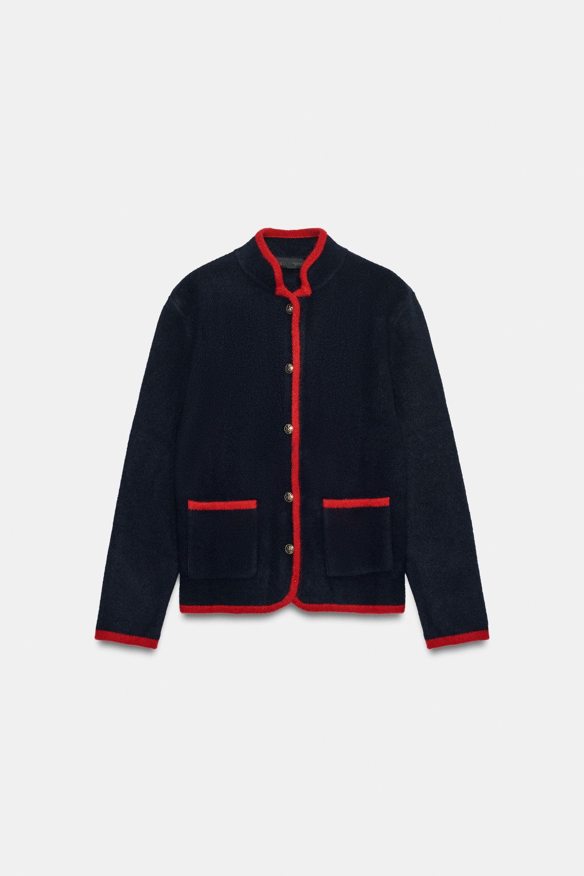자라 배색 트림 하이넥 가디건 9874/125/401 NAVY BLUE